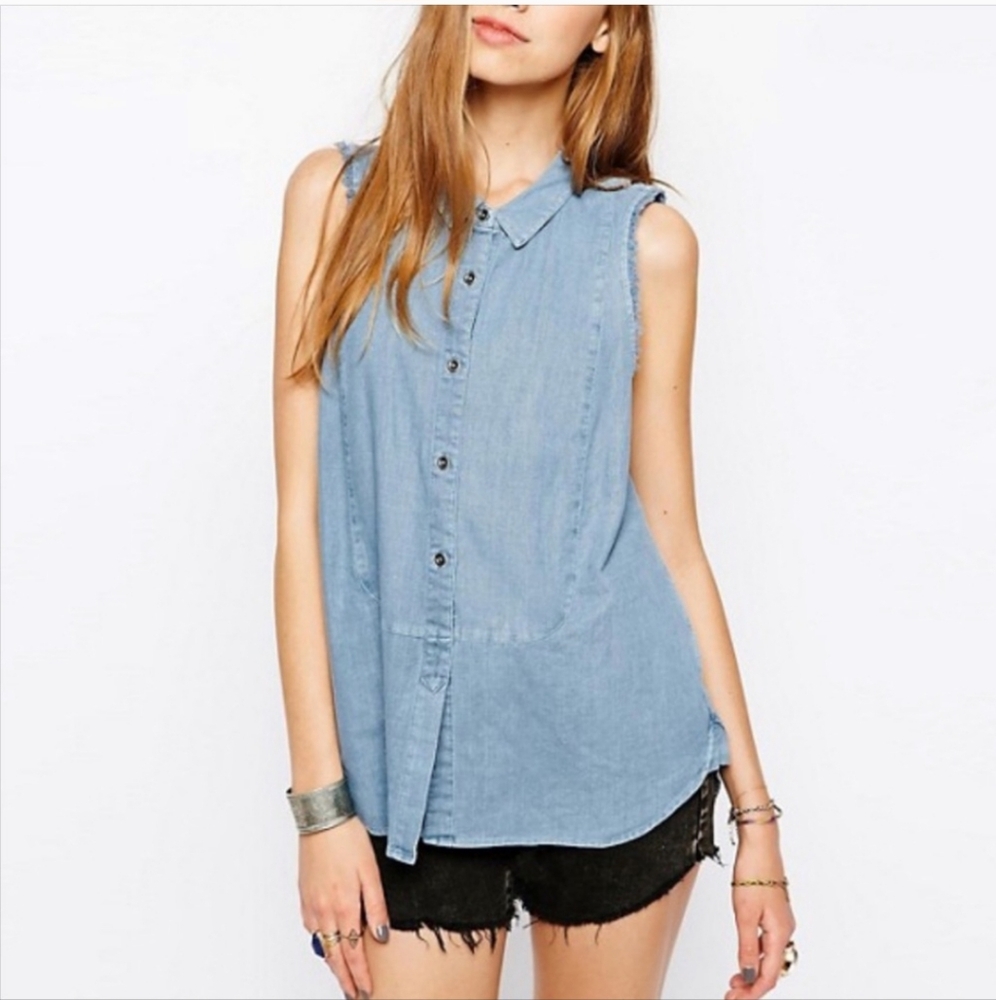 Free People denim button up sleeveless